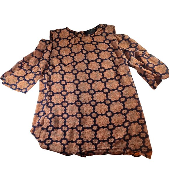 AX Paris Womens Floral Print Cold Shoulder shirt blouse sheer Sz 12 back buttons - Picture 1 of 8